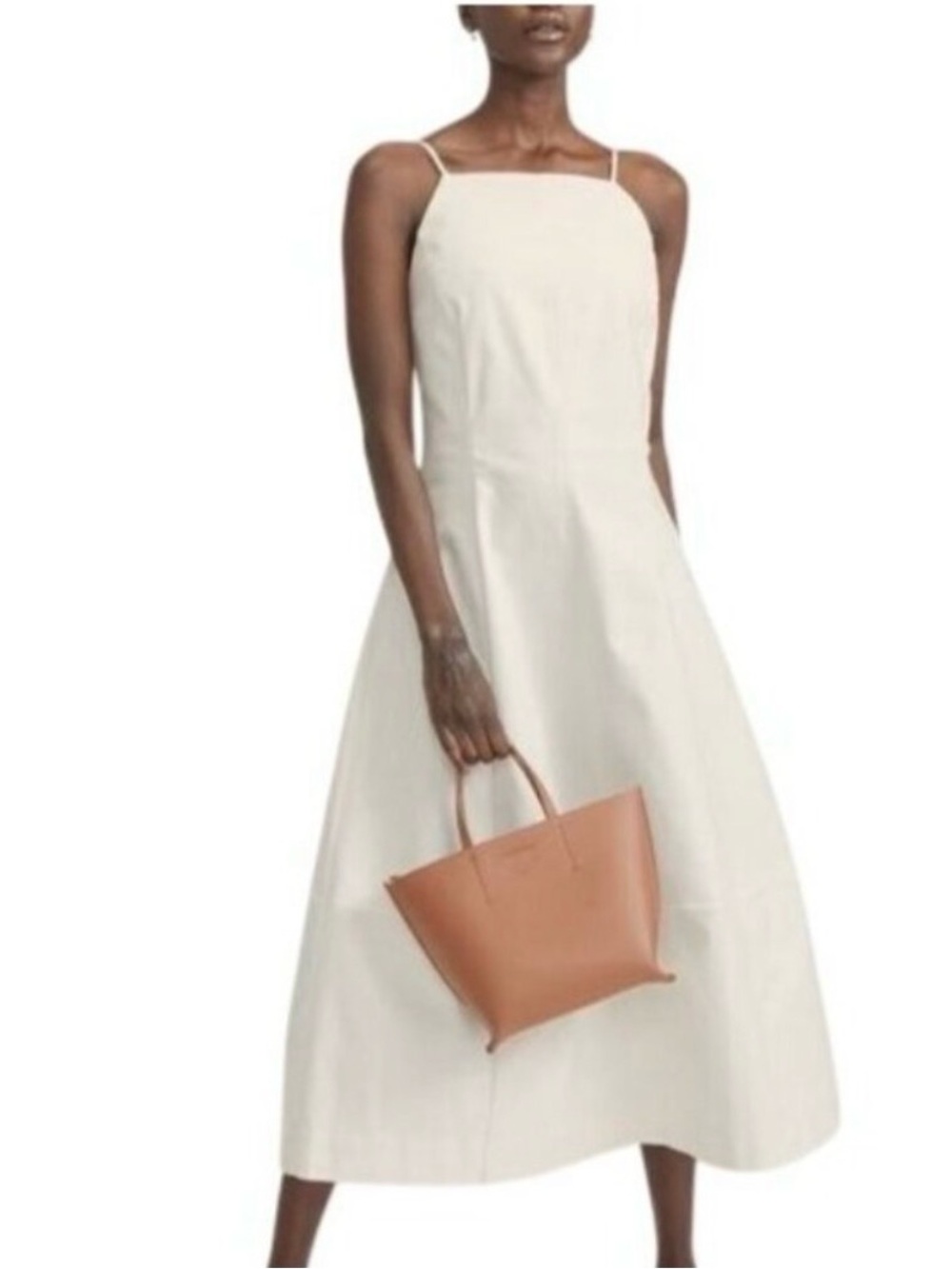 Everlane structured cotton Bell Dress Minimal Square-Neck Cream Midi Dress